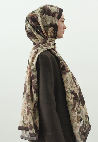 Rose Breeze Pattern Cotton Viscose Hijab Dusty Brown
