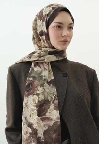 Rose Breeze Pattern Cotton Viscose Hijab Dusty Brown