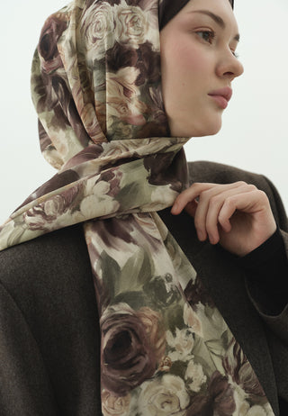 Rose Breeze Pattern Cotton Viscose Hijab Dusty Brown