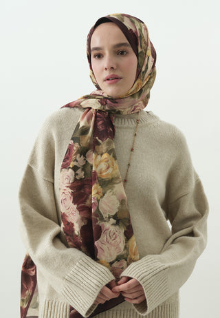 Rose Breeze Pattern Cotton Viscose Hijab Burgundy