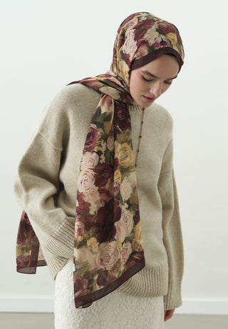 Rose Breeze Pattern Cotton Viscose Hijab Burgundy