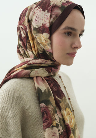 Rose Breeze Pattern Cotton Viscose Hijab Burgundy