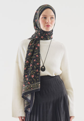 Leana Pattern Cotton Viscose Hijab Black