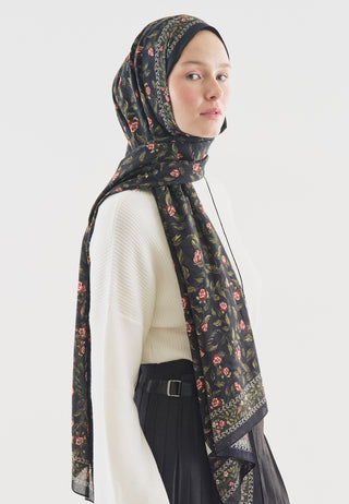 Leana Pattern Cotton Viscose Hijab Black