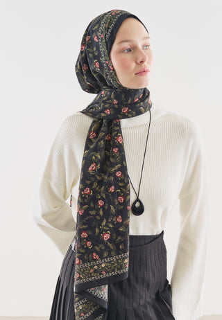 Leana Pattern Cotton Viscose Hijab Black