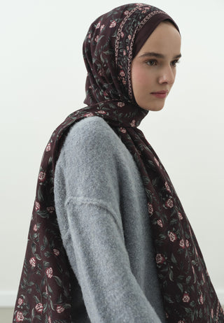 Leana Pattern Cotton Viscose Hijab Damson Purple