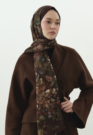 Dark Beauty Pattern Cotton Viscose Hijab Burgundy