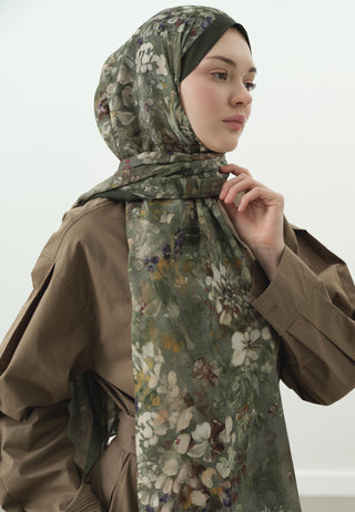 Dark Beauty Pattern Cotton Viscose Hijab Pistachio