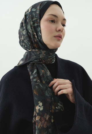 Dark Beauty Pattern Cotton Viscose Hijab Midnight Blue