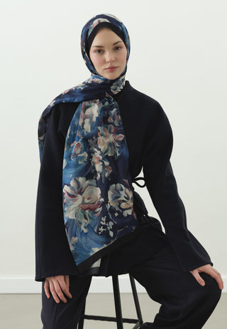 Jane Pattern Cotton Viscose Hijab Midnight Blue