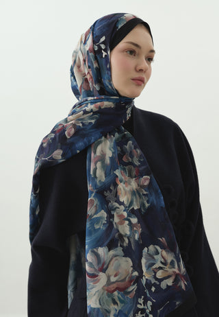 Jane Pattern Cotton Viscose Hijab Midnight Blue