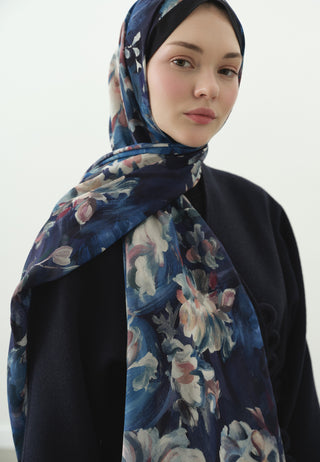 Jane Pattern Cotton Viscose Hijab Midnight Blue