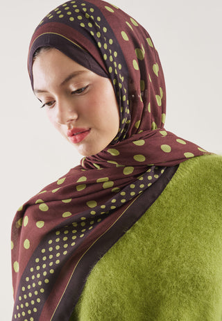 Bordered Polka Dots Pattern Rami Hijab Burgundy