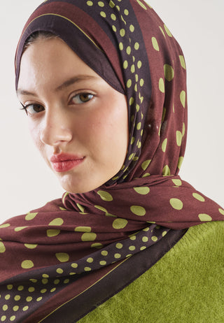 Bordered Polka Dots Pattern Rami Hijab Burgundy