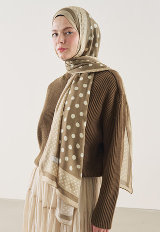Bordered Polka Dots Pattern Rami Hijab Taupe