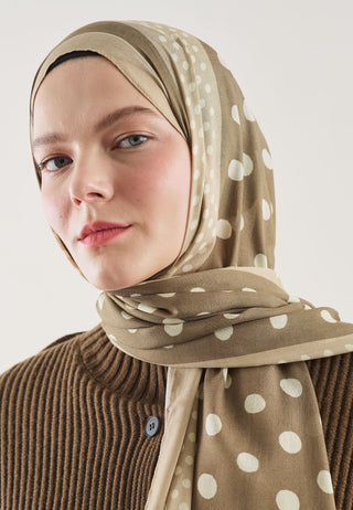 Bordered Polka Dots Pattern Rami Hijab Taupe