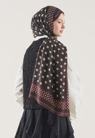 Bordered Polka Dots Pattern Rami Hijab Deep Brown