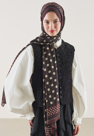 Bordered Polka Dots Pattern Rami Hijab Deep Brown