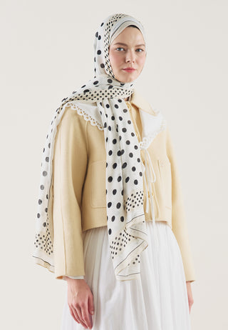 Bordered Polka Dots Pattern Rami Hijab Pearl