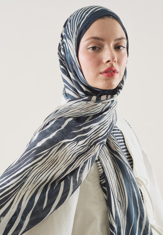 Wild Zebra Pattern Rami Hijab Indigo
