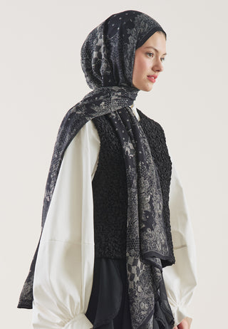 Floral Lace Pattern Rami Hijab Black