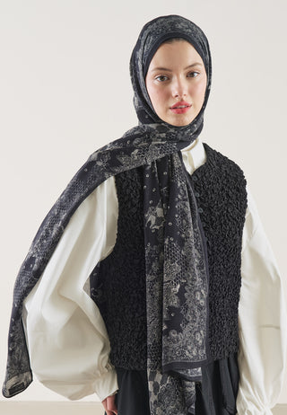 Floral Lace Pattern Rami Hijab Black