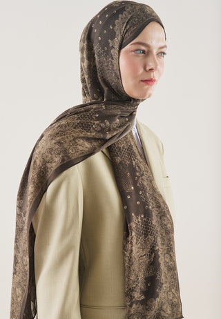 Floral Lace Pattern Rami Hijab Brown
