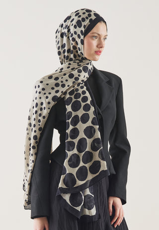 Polka Dots Pattern Rami Hijab Black