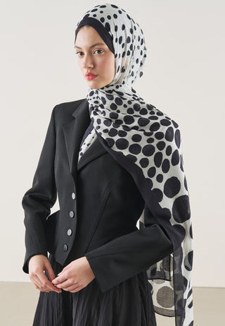 Polka Dots Pattern Rami Hijab Ivory