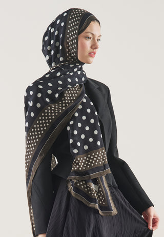 Bordered Polka Dots Pattern Rami Hijab Black