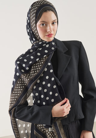 Bordered Polka Dots Pattern Rami Hijab Black