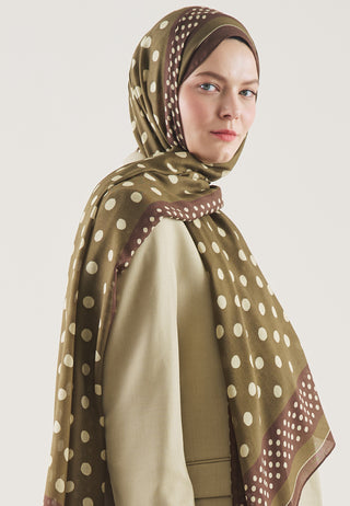 Bordered Polka Dots Pattern Rami Hijab Khaki