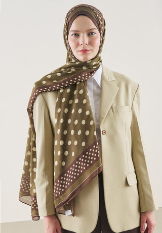 Bordered Polka Dots Pattern Rami Hijab Khaki