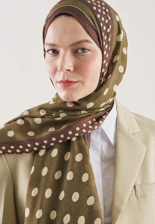 Bordered Polka Dots Pattern Rami Hijab Khaki