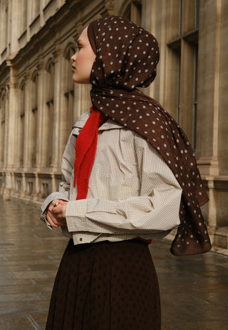 Small Polka Dot Pattern Rami Hijab Deep Brown