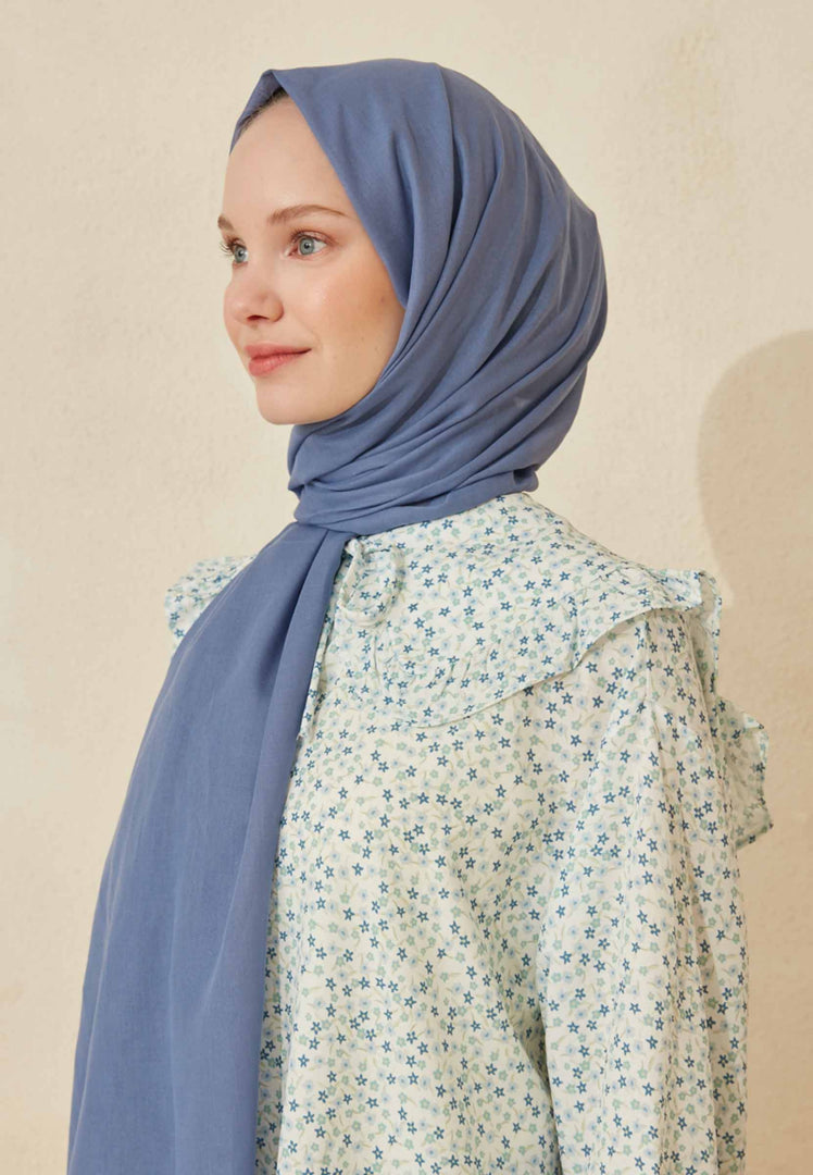 Thin Cotton Voile Hijab Denim Blue