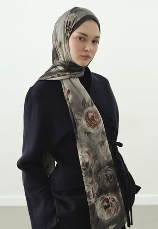 Marielle Pattern Cotton Viscose Hijab Smoke Gray