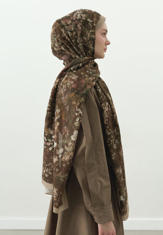 Dark Beauty Pattern Cotton Viscose Hijab Latte Brown