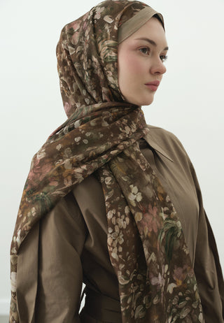 Dark Beauty Pattern Cotton Viscose Hijab Latte Brown