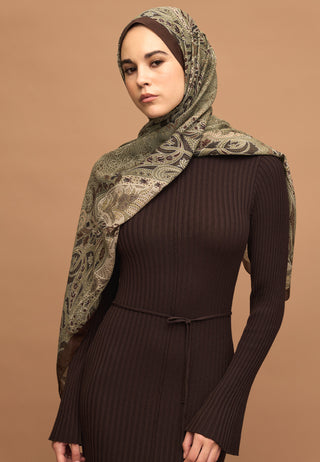 Elora Patterned Hijab Military Khaki