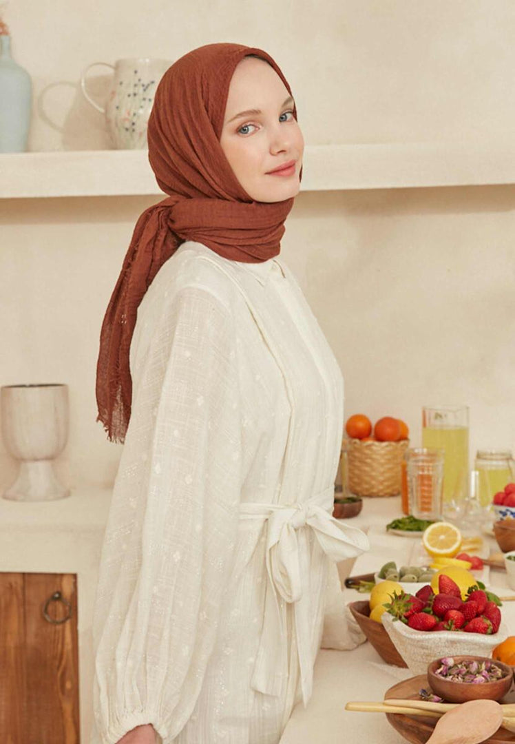 Crinkle Cotton Hijab Copper Red