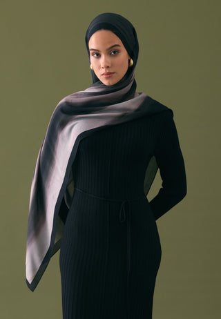 Color Brush Patterned Rami Hijab Black