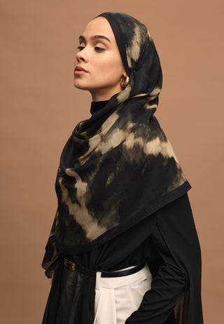 BATİK DESEN RAMİ ŞAL SİYAH