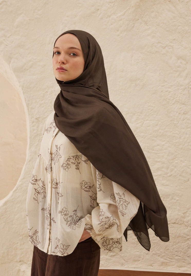 Rami Viscose Hijab Dark Brown