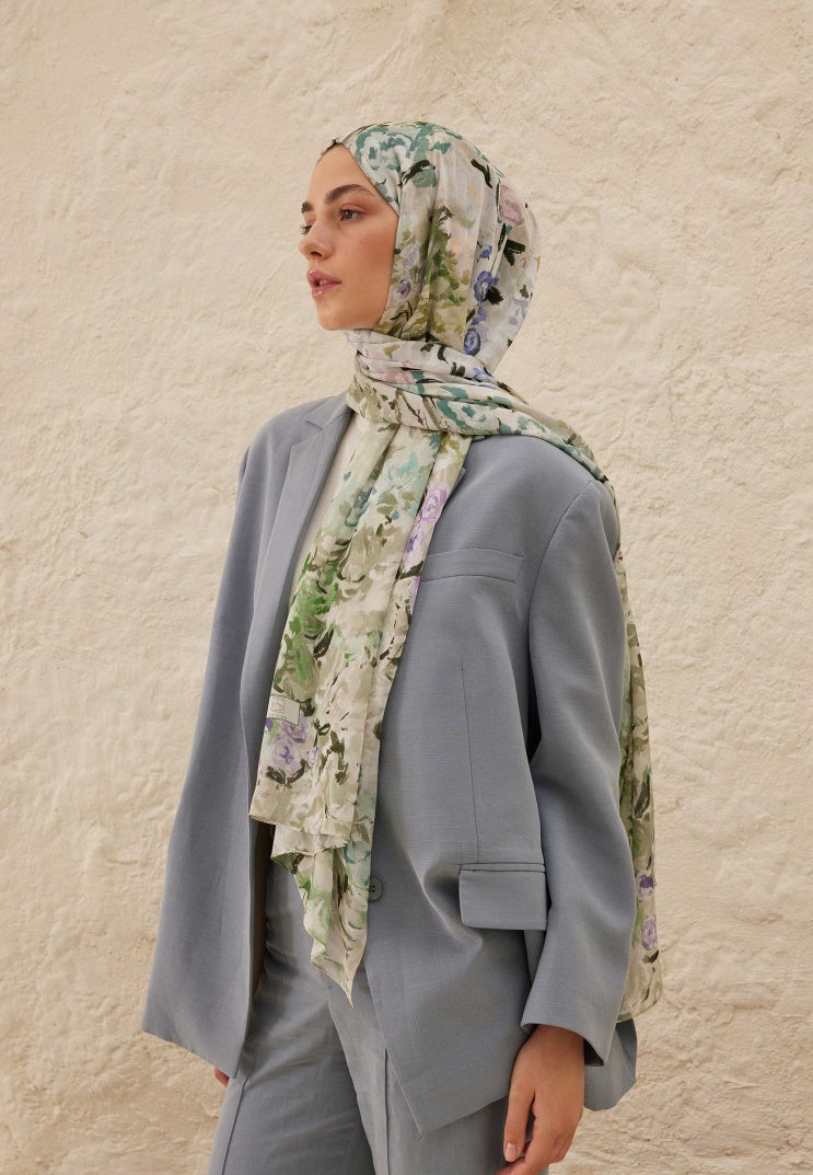 Margarit Pattern Rami Hijab Dark Green