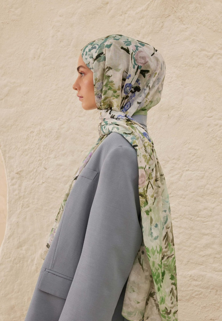 Margarit Pattern Rami Hijab Dark Green