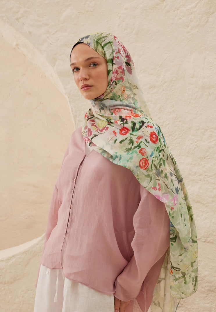 Margarit Pattern Rami Hijab Soft Green