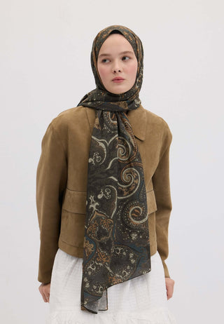 Ethnic Paisley Patterned Hijab Deep Brown