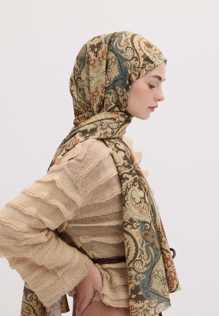 Etnic Paisley Pattern Hijab Camel