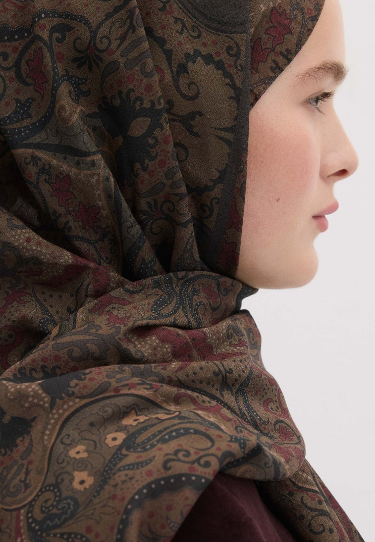 Etnic Paisley Pattern Hijab Dark Brown